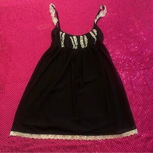 dollskill black with white lace mini babydoll dress size small